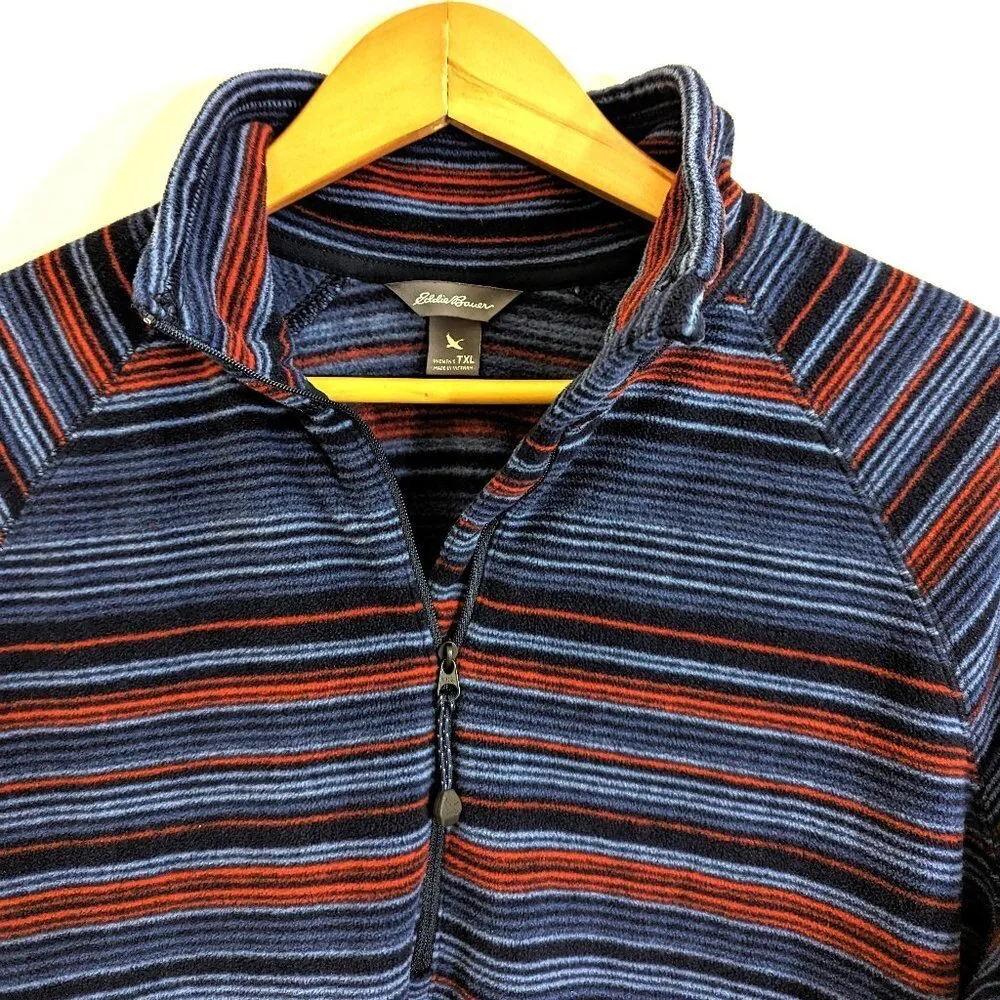 Eddie Bauer Women’s Quarter Zip Striped Fleece Blue Size‎ XL Tall